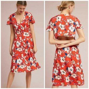 ANTHROPOLOGIE LONDON ROSE REGENTS FLORAL MIDI DRESS